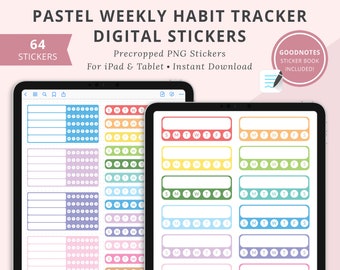 Habit Tracker Digital Planner Stickers, Habit Tracker Stickers, Weekly Habit Tracker, Goodnotes Digital Stickers, iPad Stickers, Pastel Digi