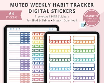Habit Tracker Digital Planner Stickers, Habit Tracker Stickers, Weekly Habit Tracker, Goodnotes Digital Stickers, iPad Stickers, Muted