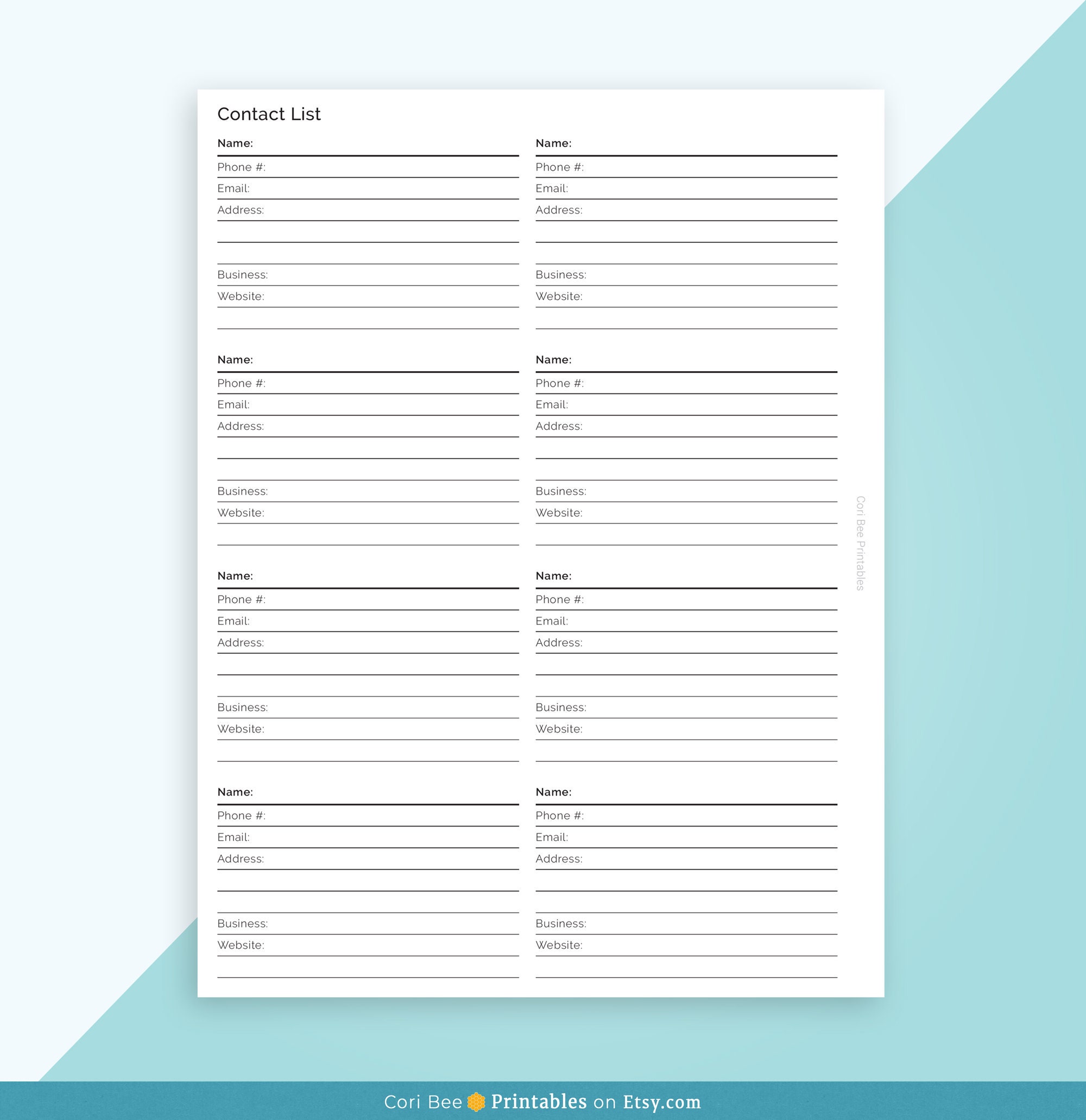 Happy Planner Printable Inserts, Classic Happy Planner Insert, Contact ...