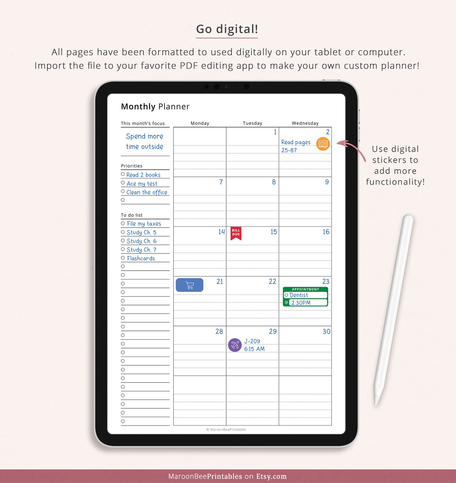 Editable Monthly Planner Monthly Printable Planner Fillable - Etsy