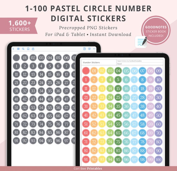 Colorful 1-31 Circle Number Digital Stickers, 1-31 Date Stickers, 1-31 Number  Stickers, Digital Planner Stickers, Goodnotes PNG Stickers 