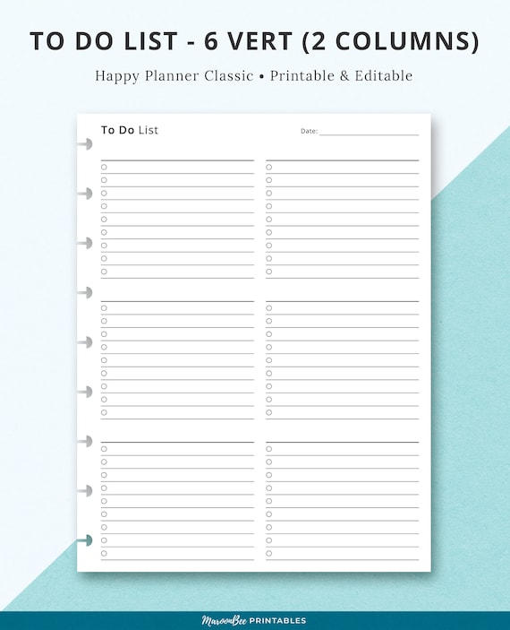 Editable to Do List Happy Planner Classic Printable Template - Etsy
