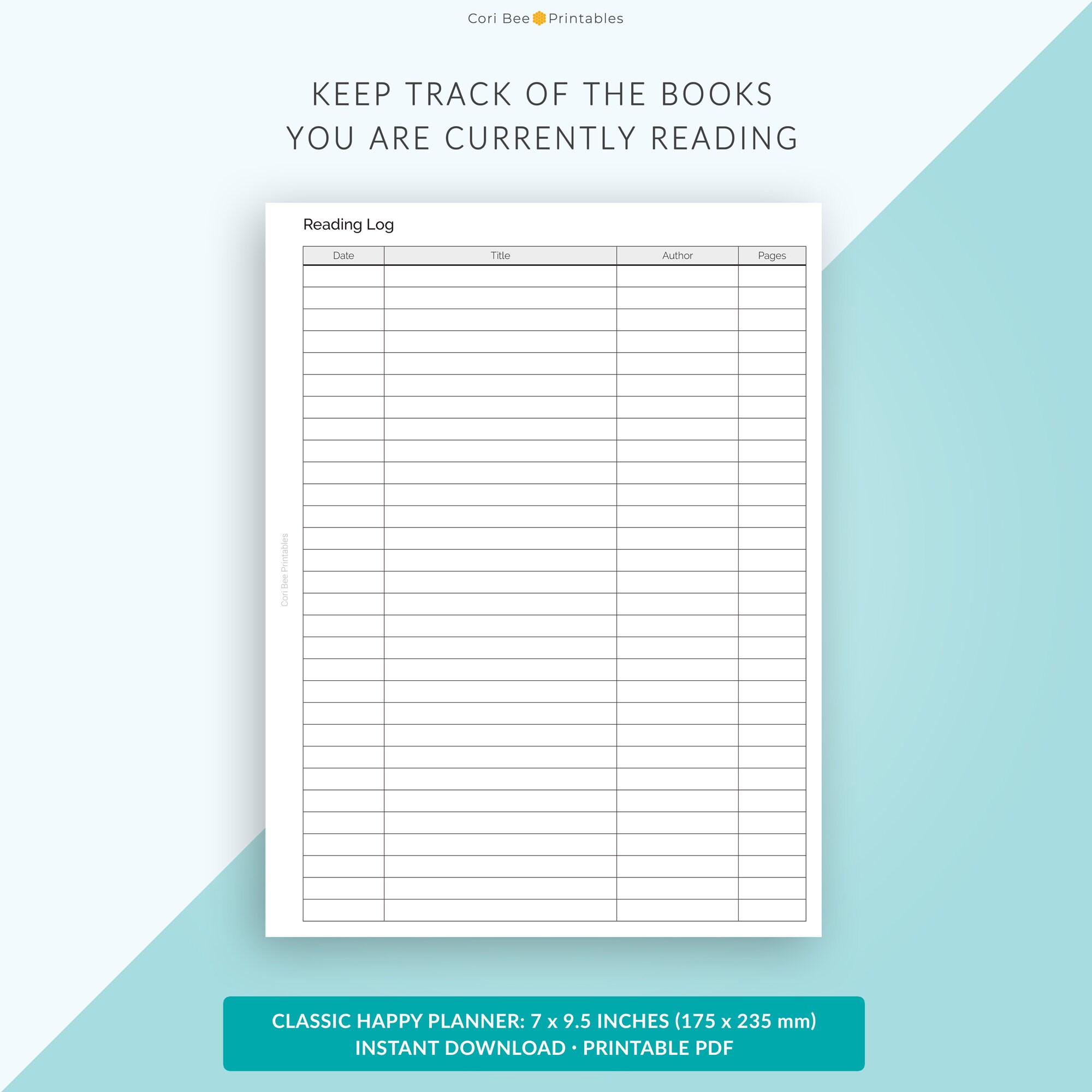 Happy Planner Printable Inserts, Classic Happy Planner Inserts, Reading ...