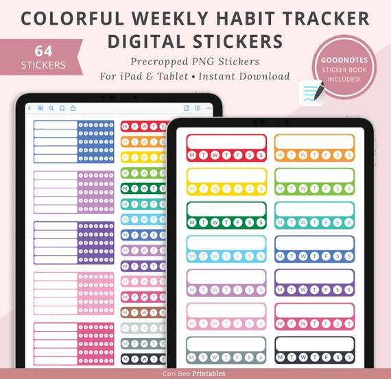 Habit Tracker Digital Planner Stickers, Habit Tracker Stickers, Weekly Habit  Tracker, Goodnotes Digital Stickers, iPad Stickers, Colorful 