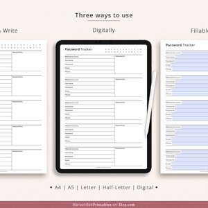 Editable Password Tracker, Online Account Tracker, Password Log, Password Organizer, Username Tracker, Planner Inserts | A4 A5 Letter Half image 6