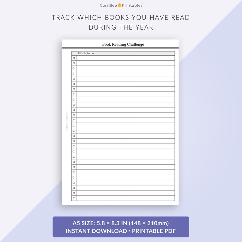 A5 Book Reading Challenge Tracker, Reading Planner, Reading Tracker ...