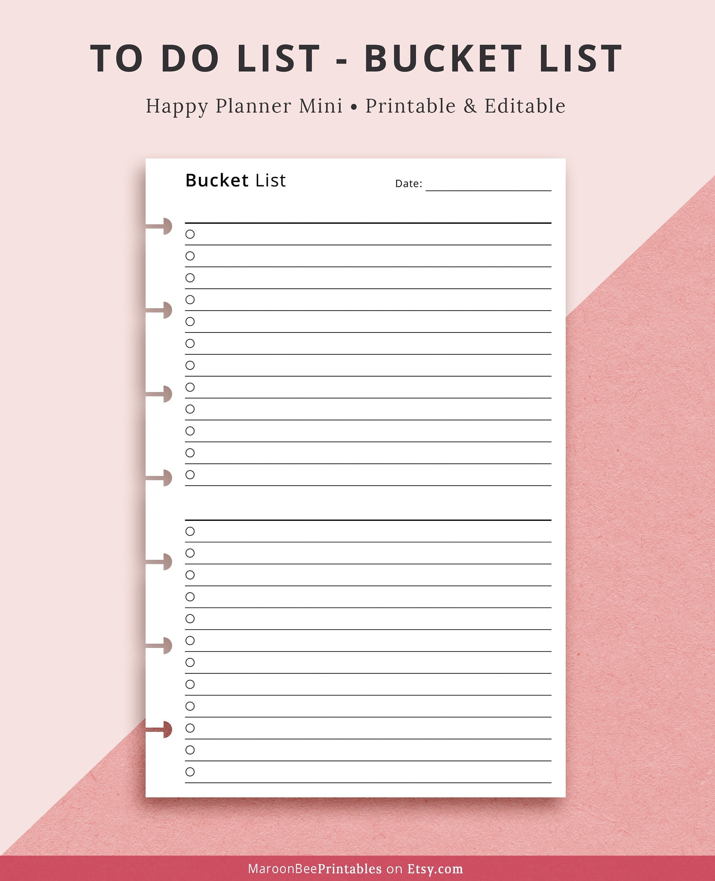 Editable Bucket List, Fillable to Do List Template, Editable Mini HP ...