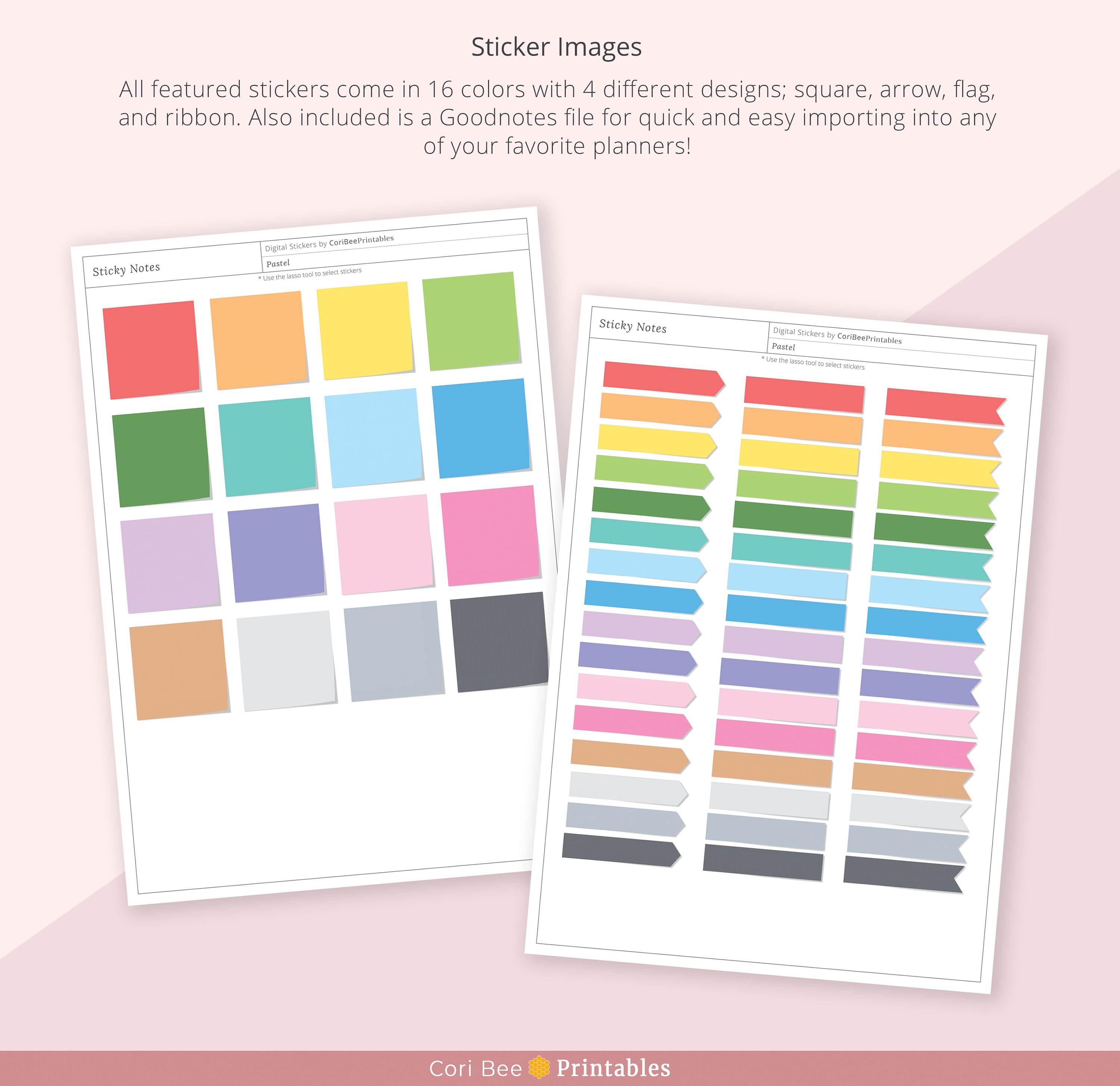 Digital Pastel Sticky Notes Stickers, 64 Planner Stickers Pack ...