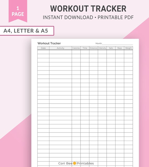 Workout Tracker Printable Workout Log Workout Planner Etsy
