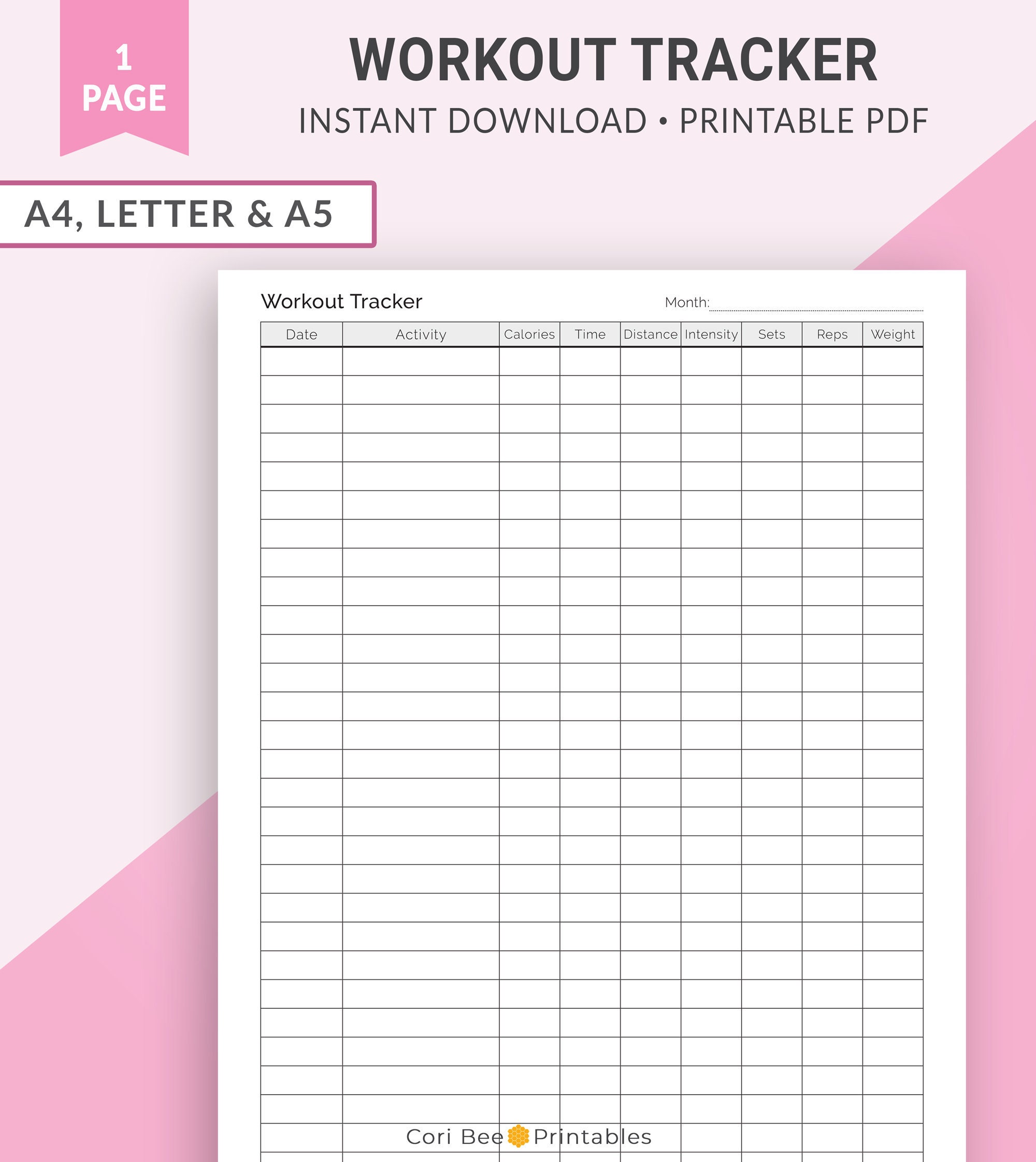 Pink Fitness Journal Workout Book - Fitness Planner - Daily Log
