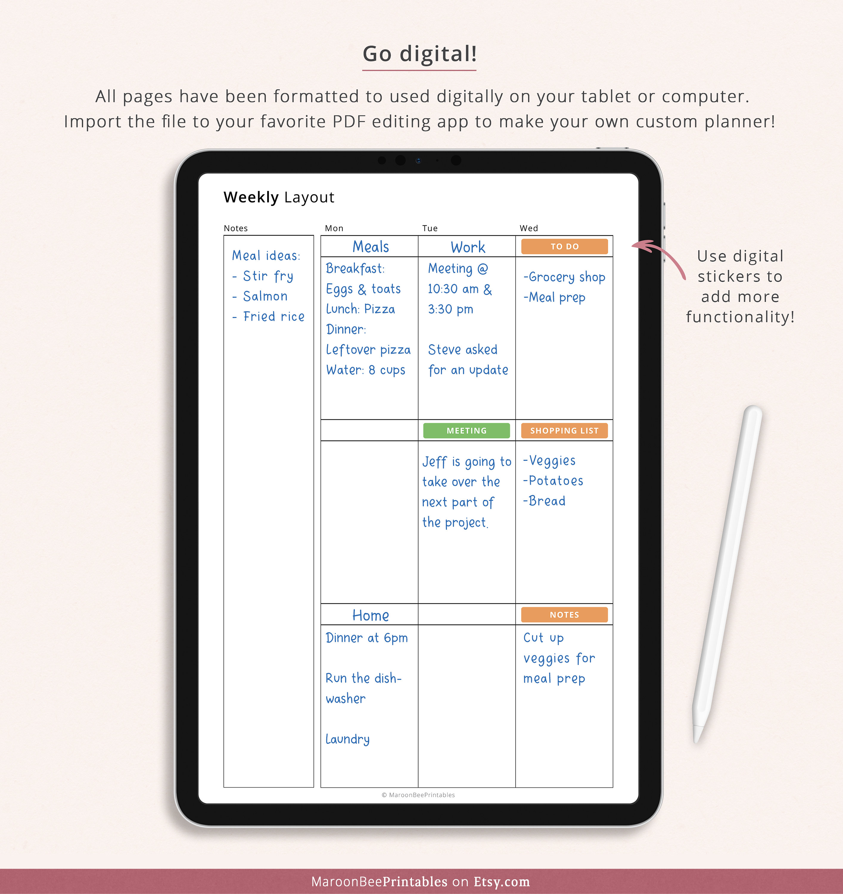 Editable Weekly Layout Printable Planner, Weekly Categories Planner ...