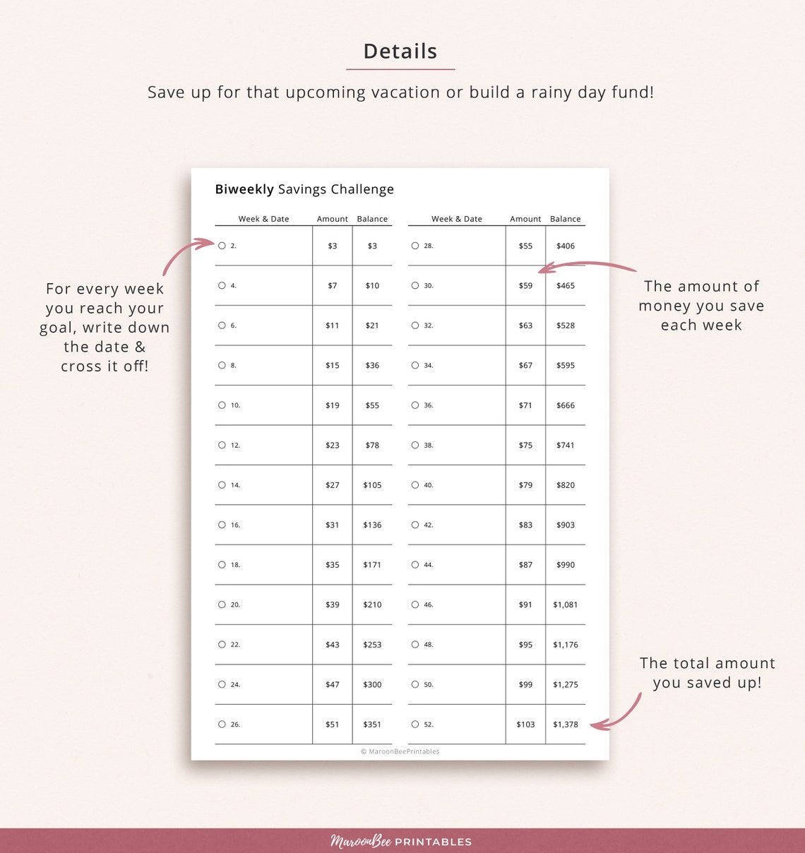 Editable Biweekly Savings Challenge Printable Fillable - Etsy
