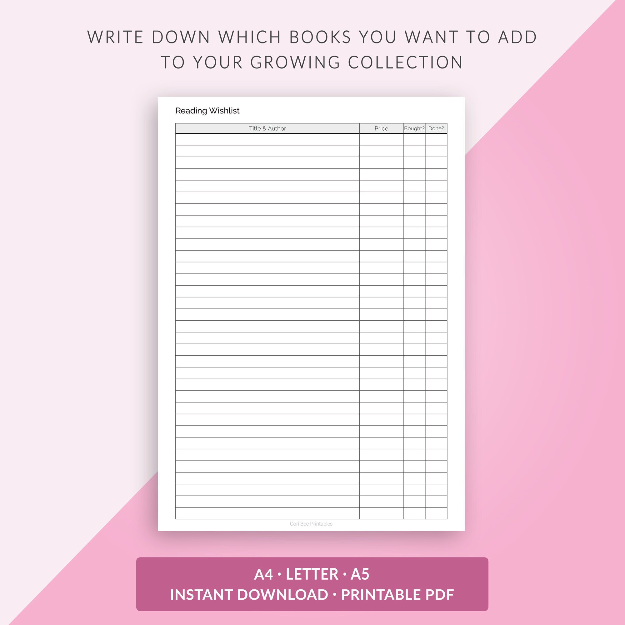 Reading Wishlist, Reading Journal, Book Wish List, Book Journal