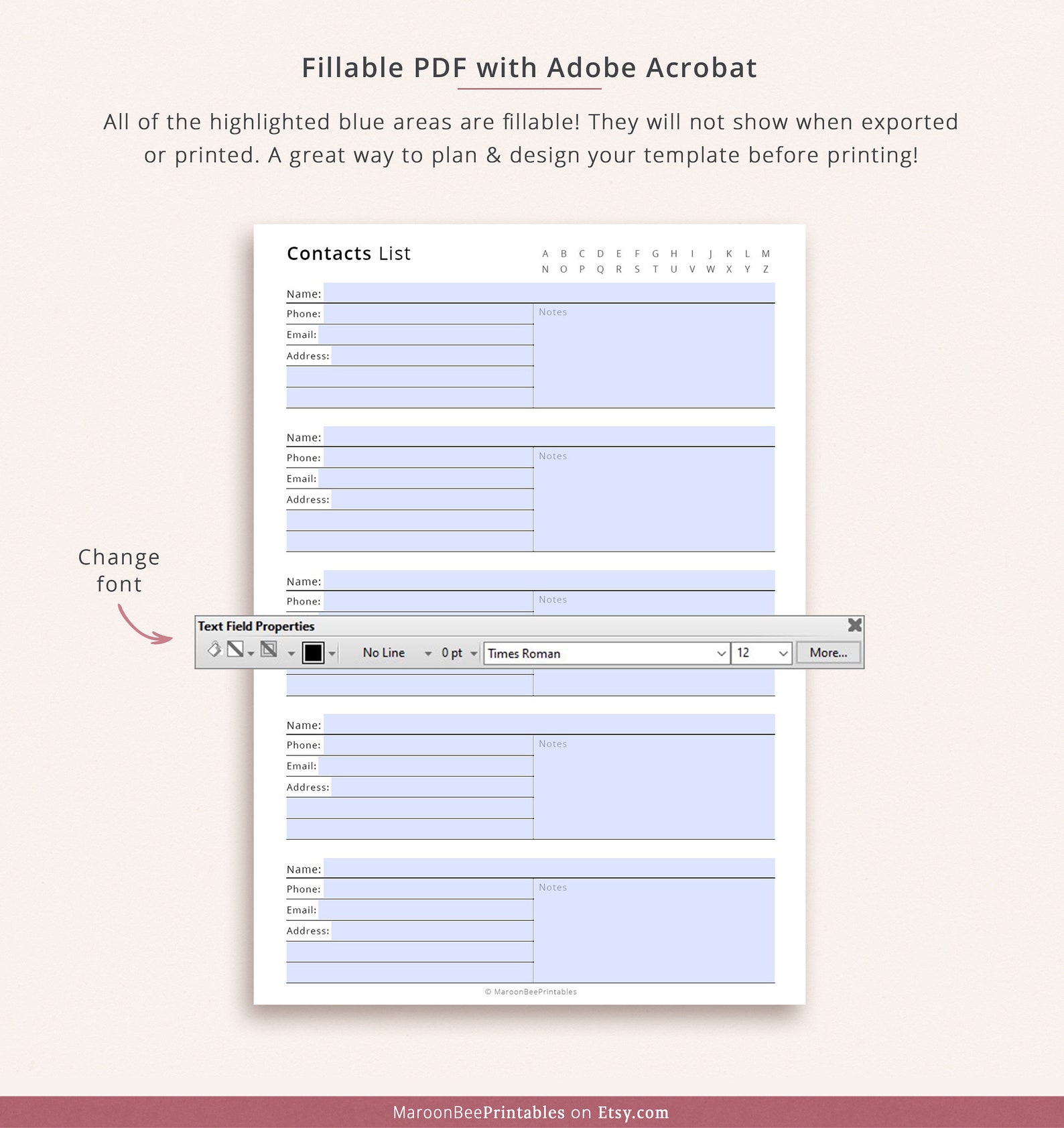 Editable Contacts List Fillable Address Book Contacts Etsy