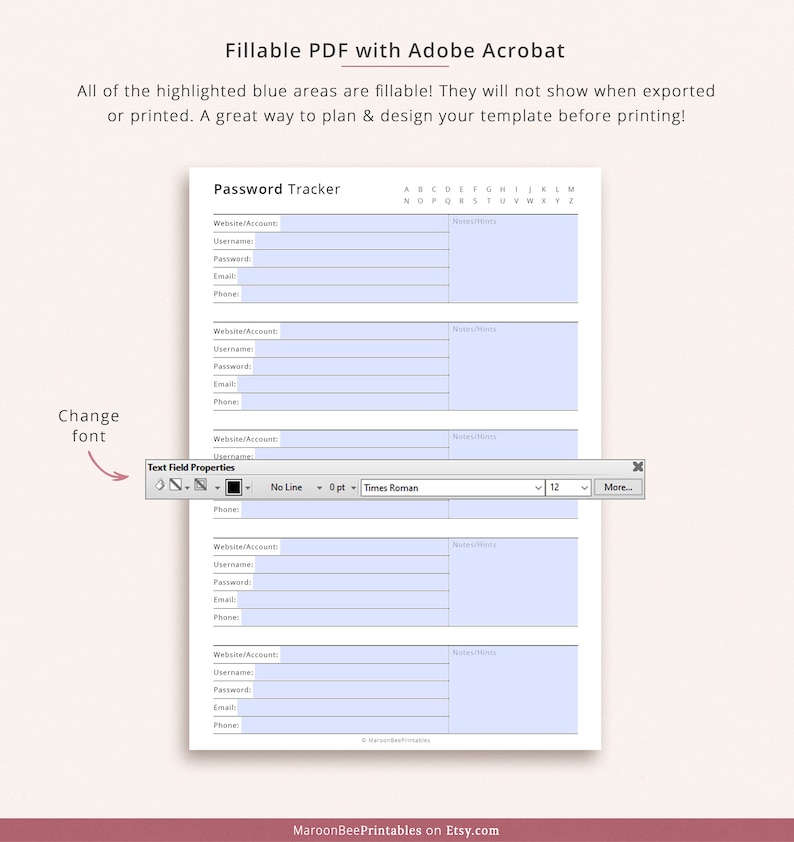 Editable Password Tracker, Online Account Tracker, Password Log, Password Organizer, Username Tracker, Planner Inserts | A4 A5 Letter Half image 5