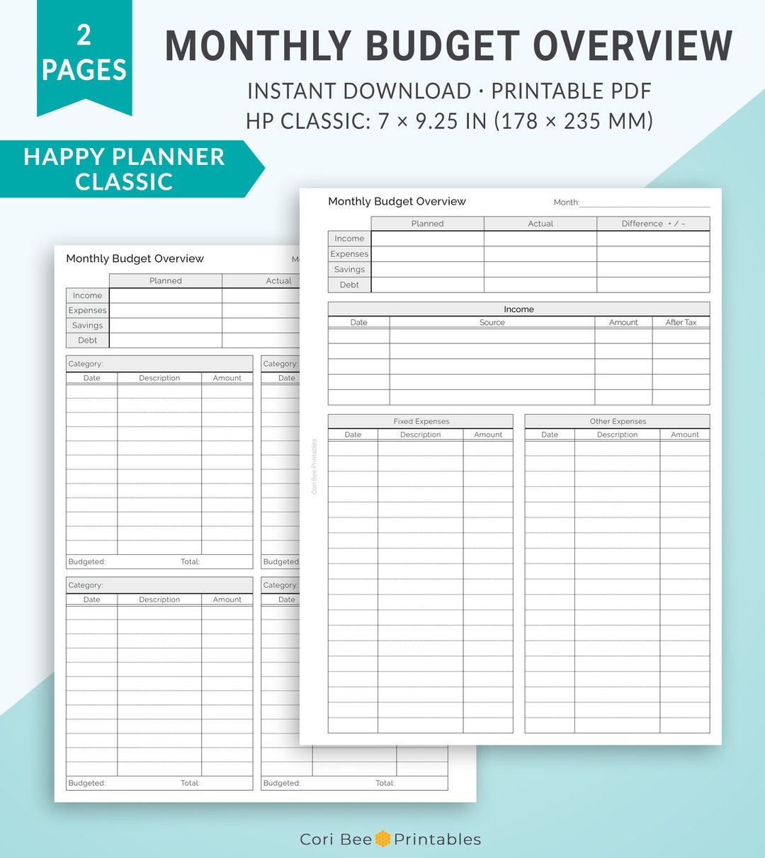 Happy Planner Printable Inserts, Classic Happy Planner Inserts, Monthly ...