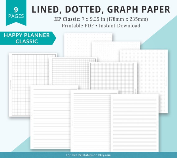 happy planner printable inserts classic happy planner lined etsy