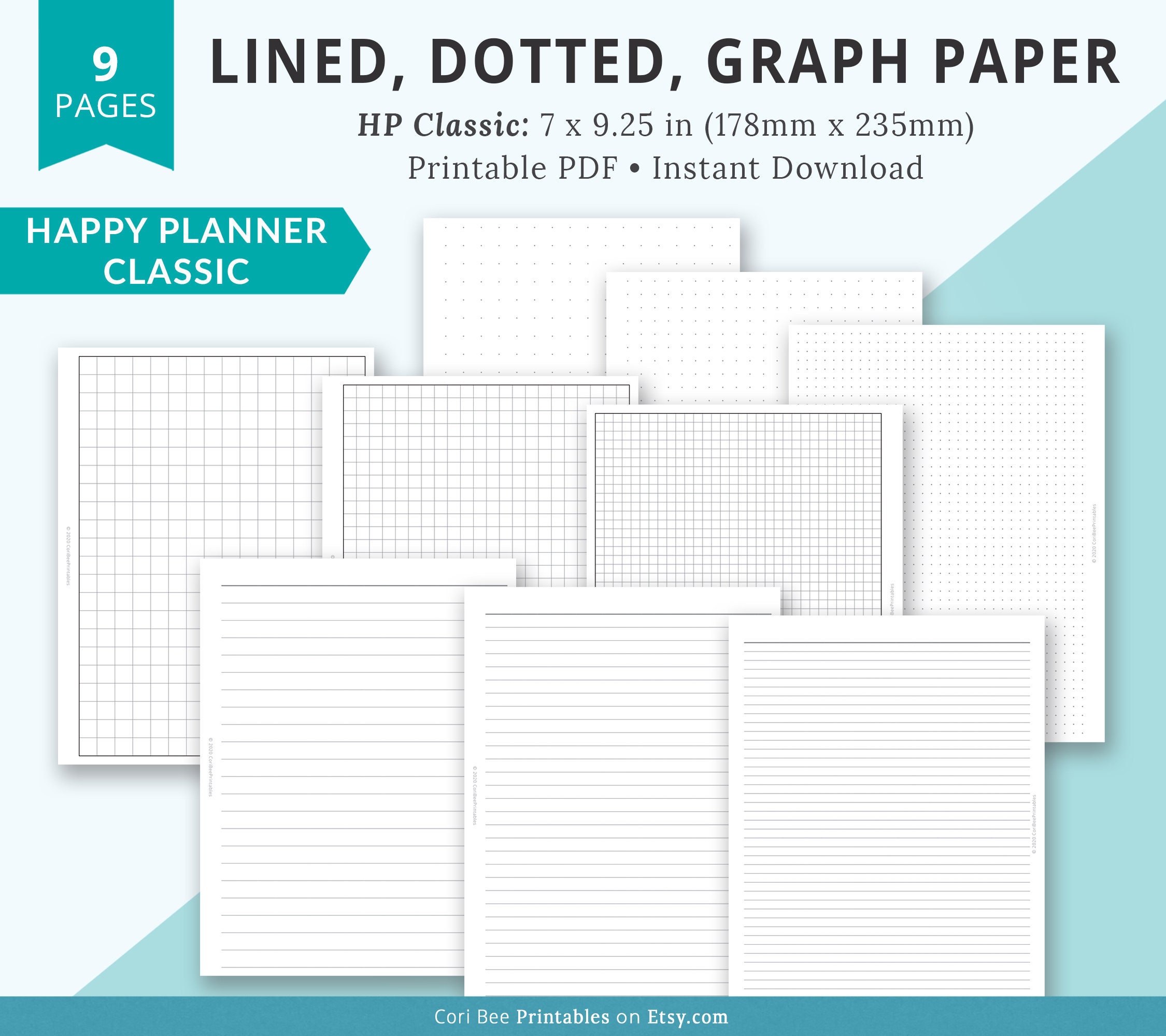 Dot Grid Paper Lined Paper Graph Paper Notebook Journal Dotted Paper Skinny  Classic Half Sheet Happy Planner Mambi PDF Printable Inserts 