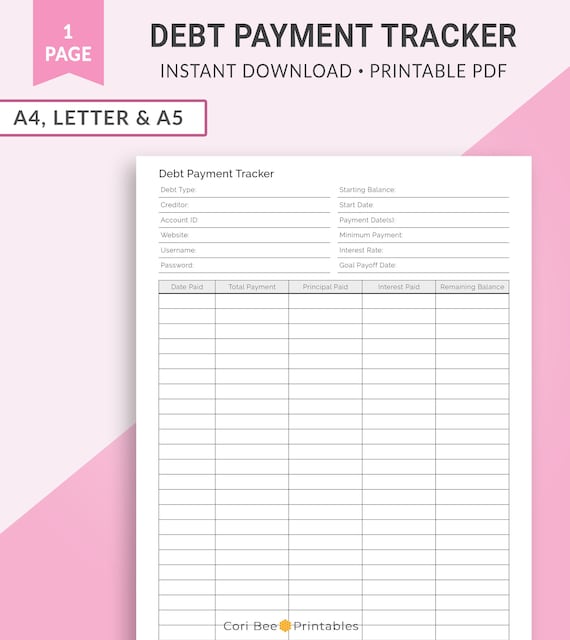 Debt Payment Tracker, Debt Tracker, Debt Planner, Financial Planner, Financial Tracker, Budget Tracker, Budget Planner | A4 Letter A5