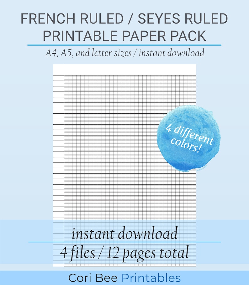 French Ruled / Seyes Ruled Paper Printable Page Printable | Etsy