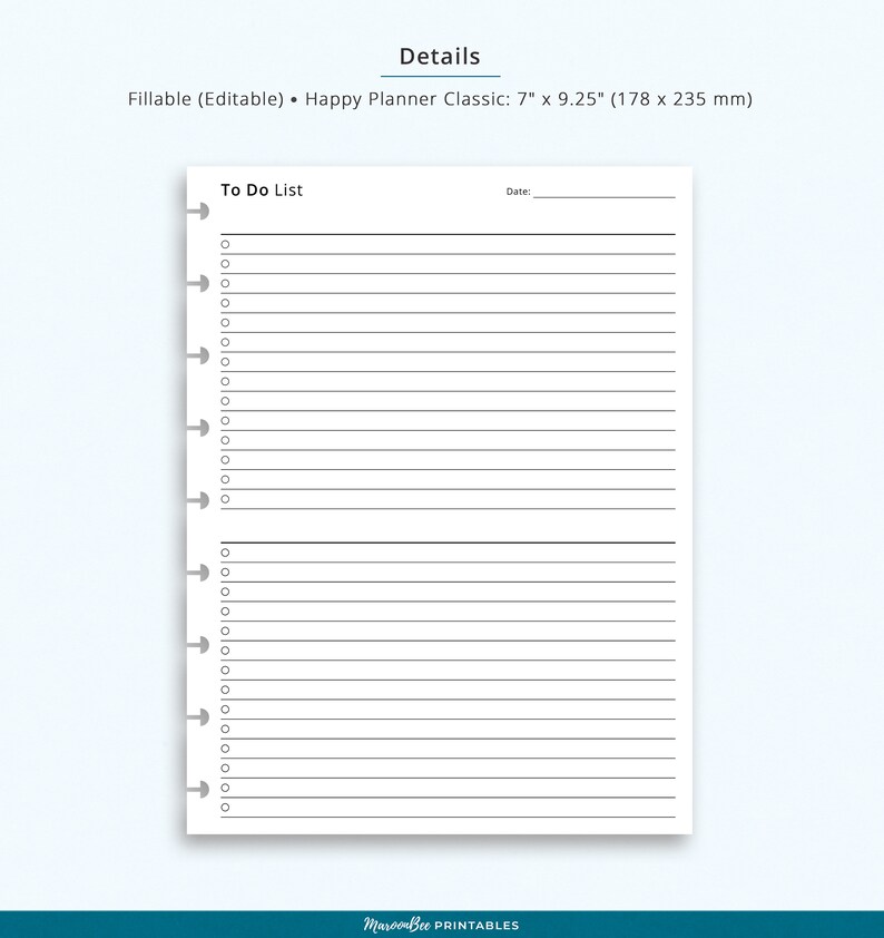 Editable to Do List Happy Planner Classic Printable Insert, Fillable HP ...