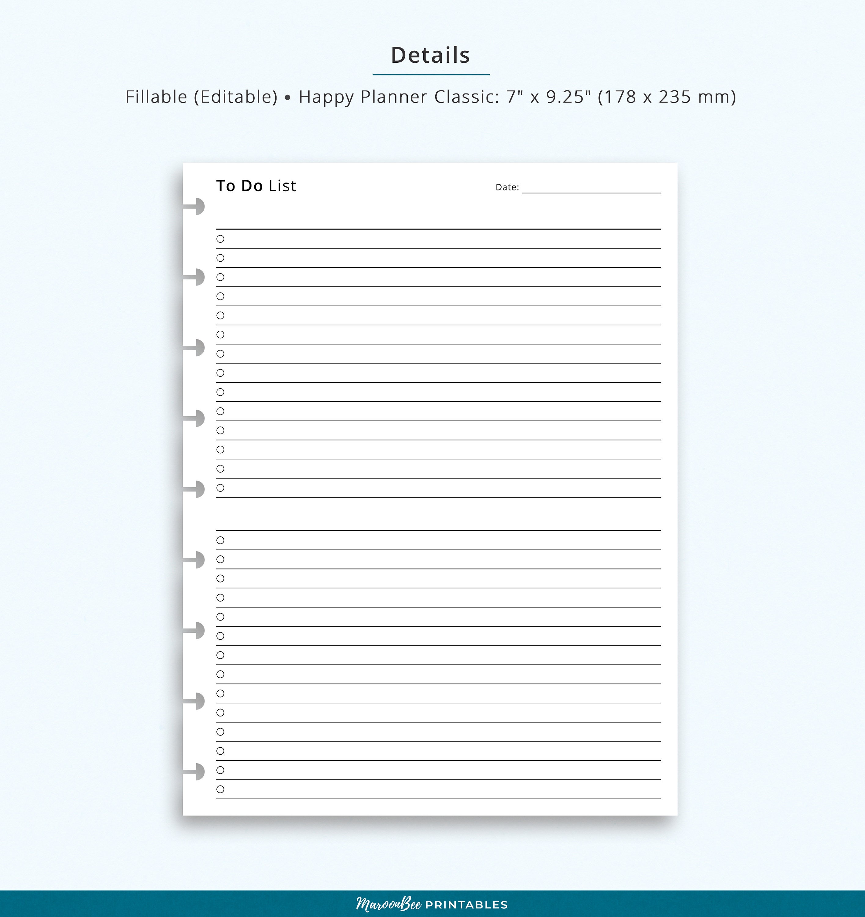 Editable to Do List Happy Planner Classic Printable Insert, Fillable HP ...