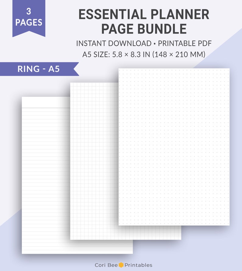 A5 Dotted Grid, Graph Paper, Lined, Planner Pages, Bullet Journal, BUJO ...