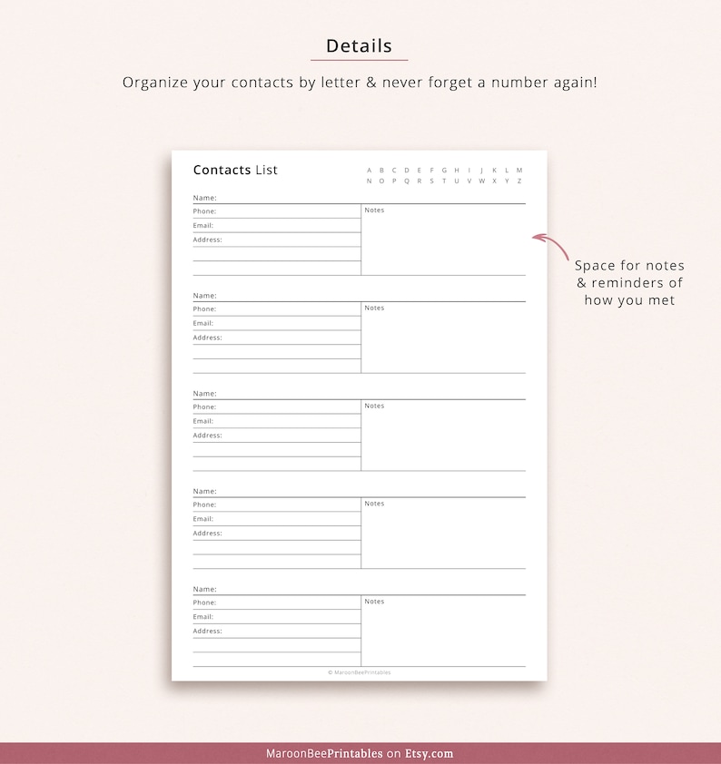 Editable Contacts List Fillable Address Book Contacts Etsy