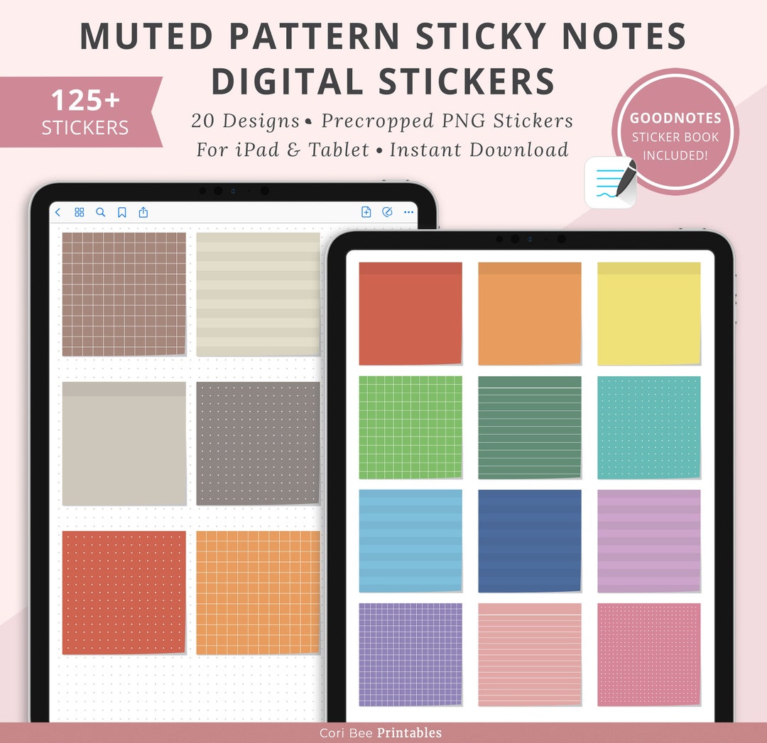 Muted Digital Sticky Notes, Pattern Sticky Notes, Graph Sticky Notes