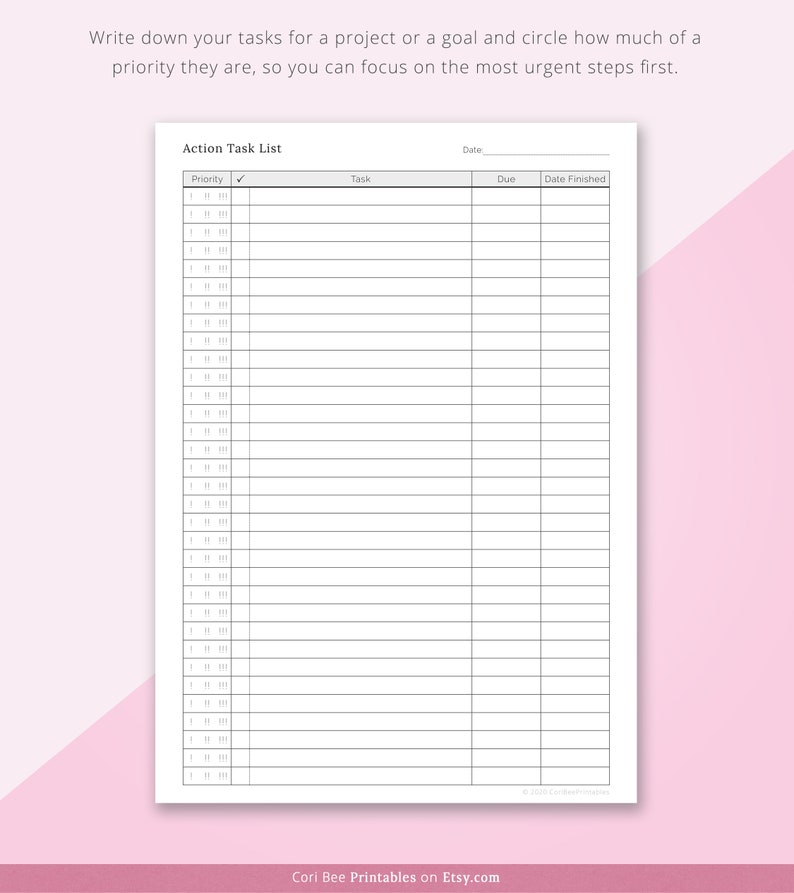 Action Task List, to Do List, Priority to Do List, Project Planner ...