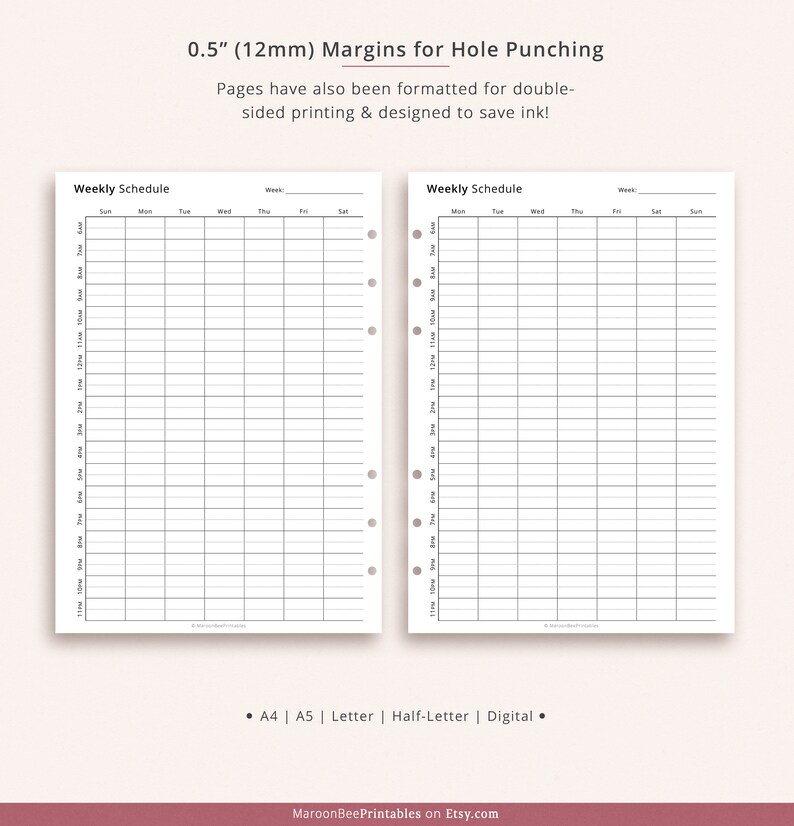 Editable Weekly Schedule Printable Planner Hourly Schedule - Etsy