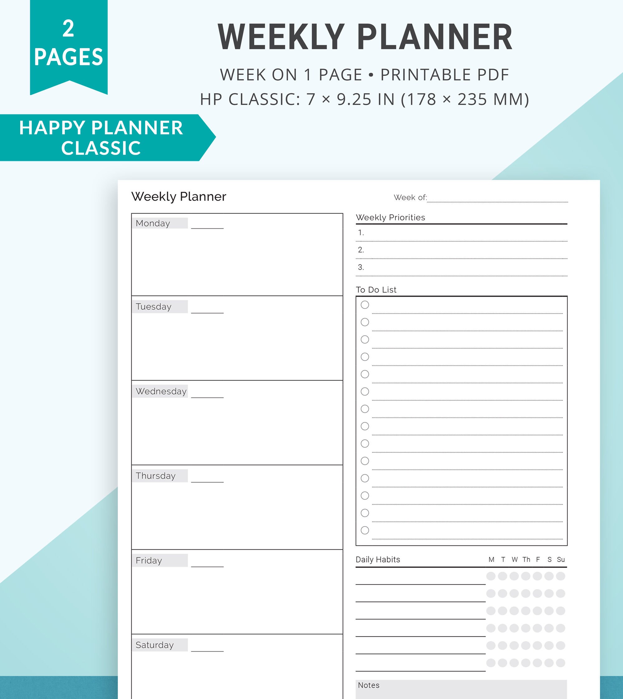 Happy Planner Printable Inserts, Classic Happy Planner Inserts, Weekly ...
