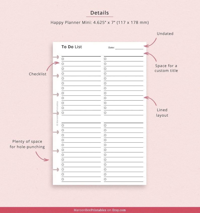 Editable to Do List Template, Fillable to Do List Happy Planner Insert