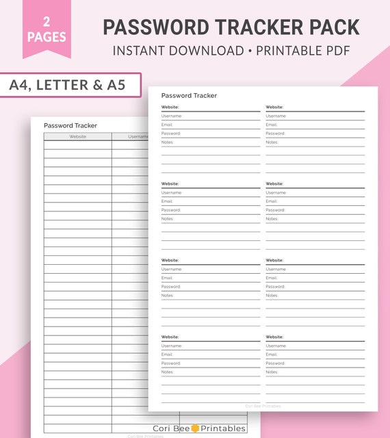 Password Tracker Pack Online Account Tracker Password Log | Etsy
