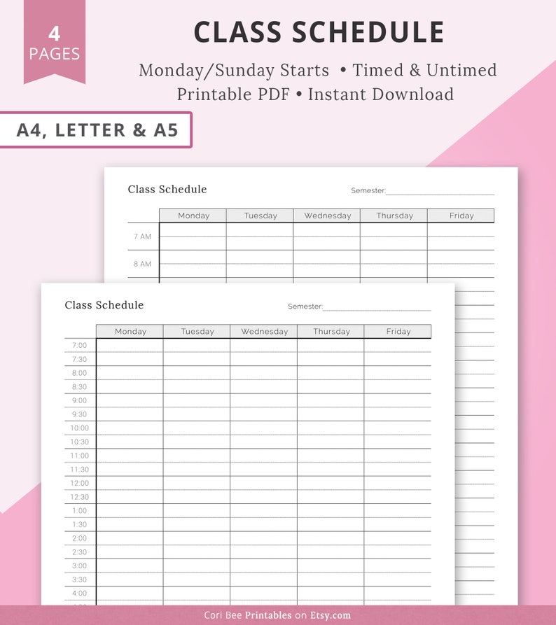 Class Schedule, Course Schedule, Class Planner, Course Planner, Class ...