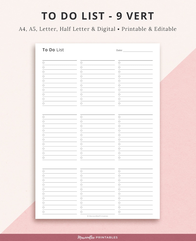 Editable to Do List Printable Planner Insert PDF, Fillable PDF ...
