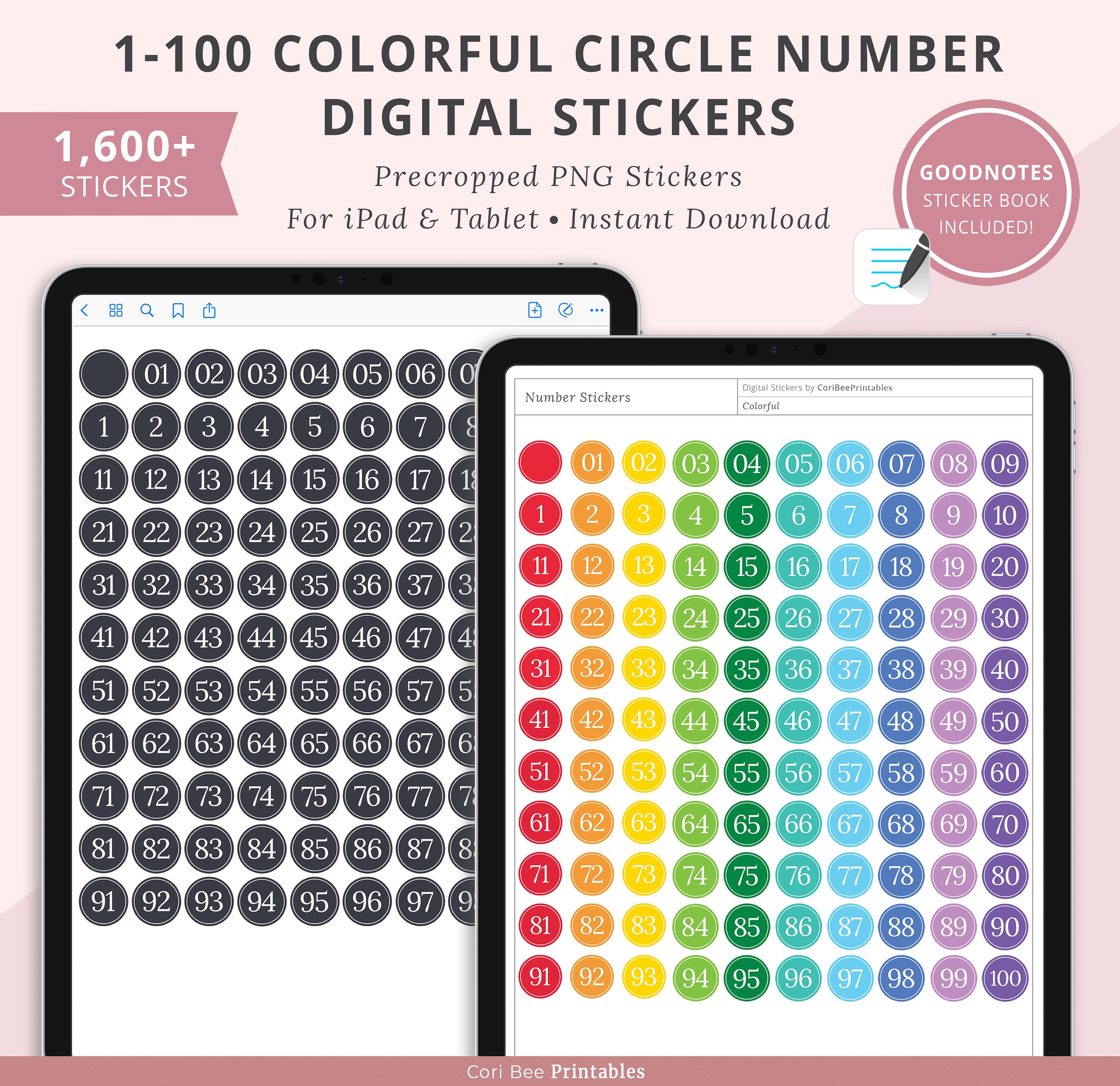 360 Number Stickers for Digital Planners, Round Digital Bullet Point  Journal Stickers for Lists Pages Dates, Functional Digital Stickers 