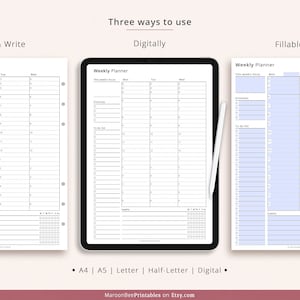 Editable Weekly Planner on 2 Pages, Wo2p, Fillable Weekly Printable ...