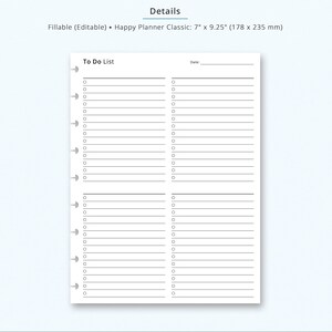Editable to Do List Happy Planner Classic Printable Template ...