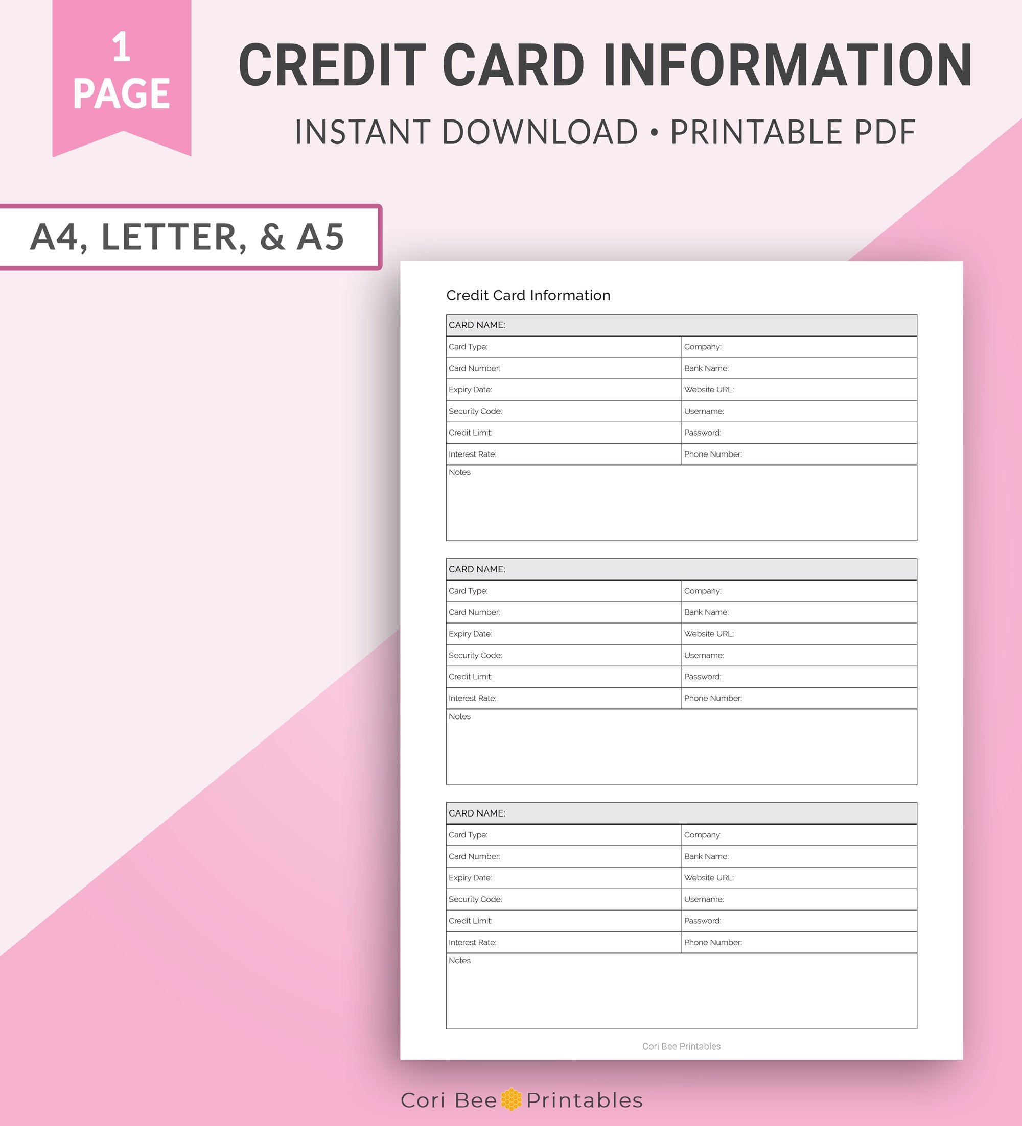 Credit Card Information Tracker, Financial Planner, Budget Planner Credit Card Information Tracker, Financial Planner, Budget Planner