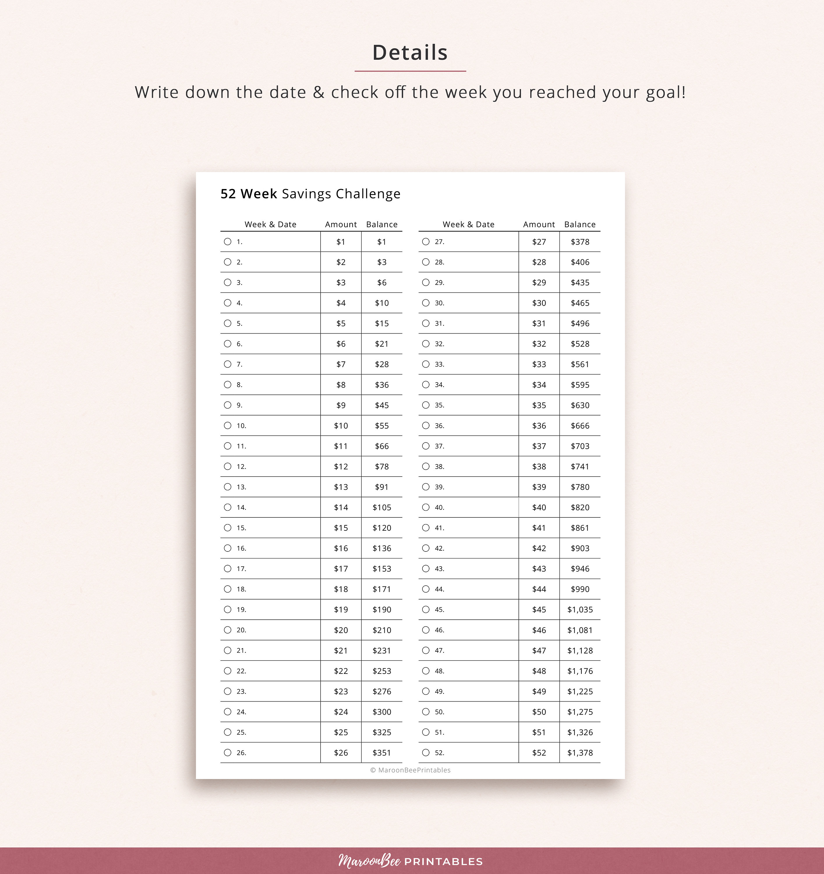 52 Week Savings Challenge Printable Insert, Financial Planner Page ...