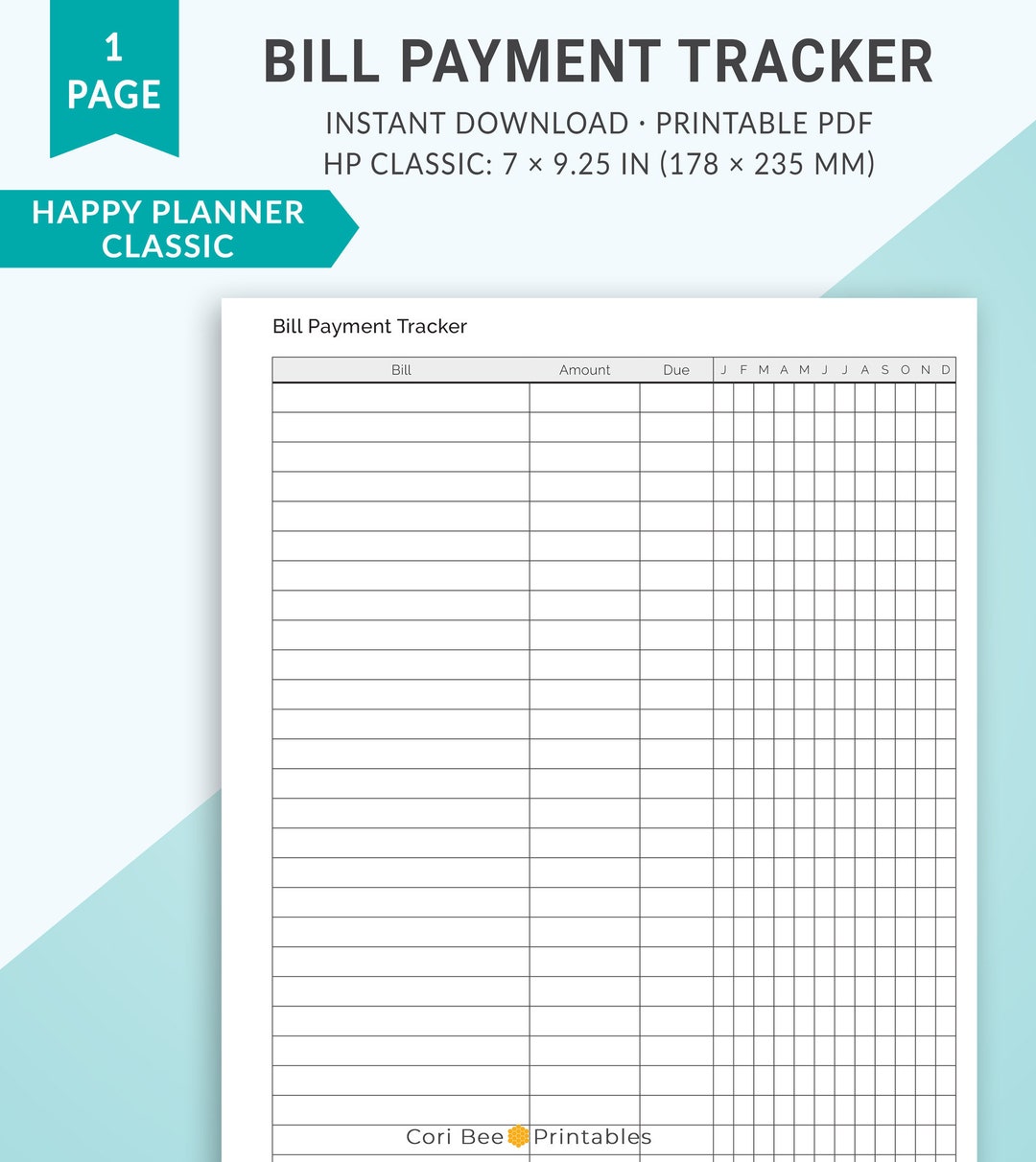 Happy Planner Printable Inserts, Classic Happy Planner Insert, Bill ...