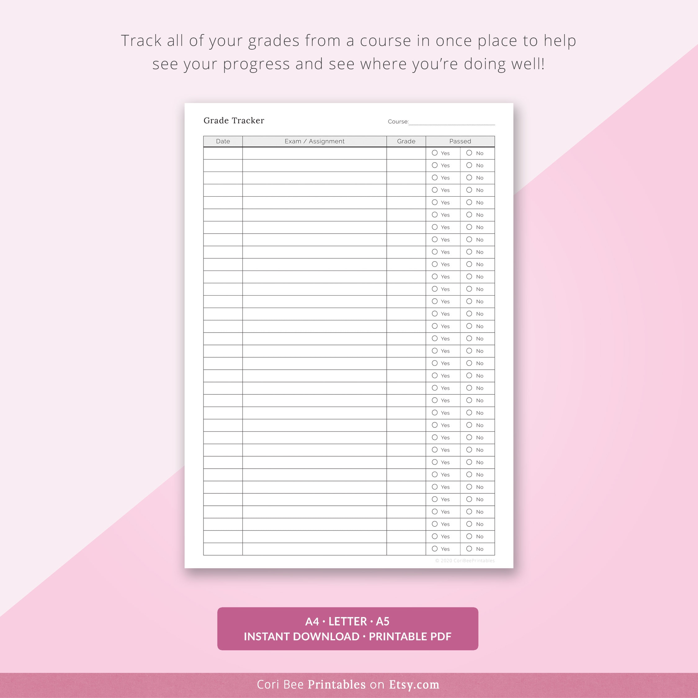 Grade Tracker, Exam Tracker, Student Planner, Assignment Tracker, Class