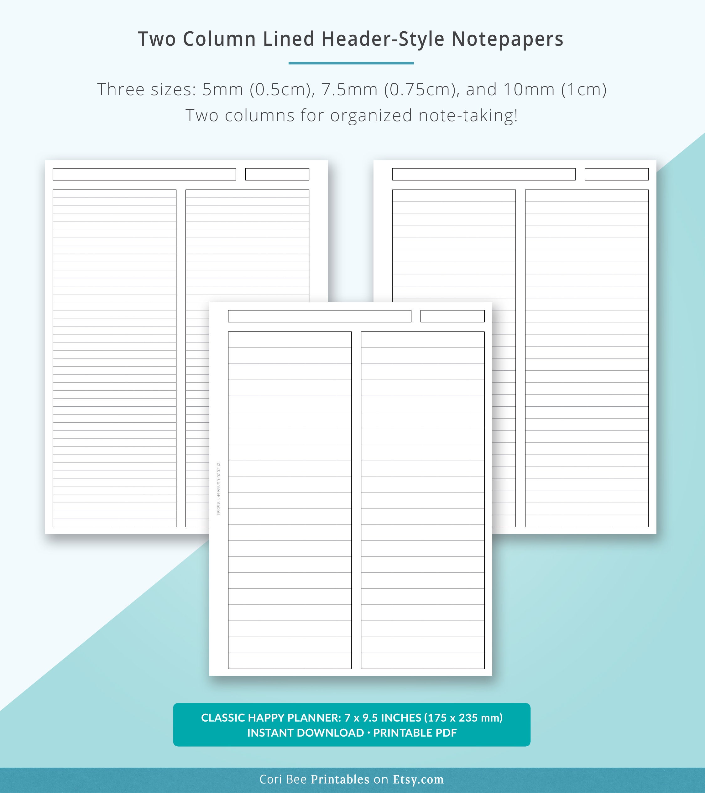Happy Planner Inserts, Classic Happy Planner Template, Lined Paper