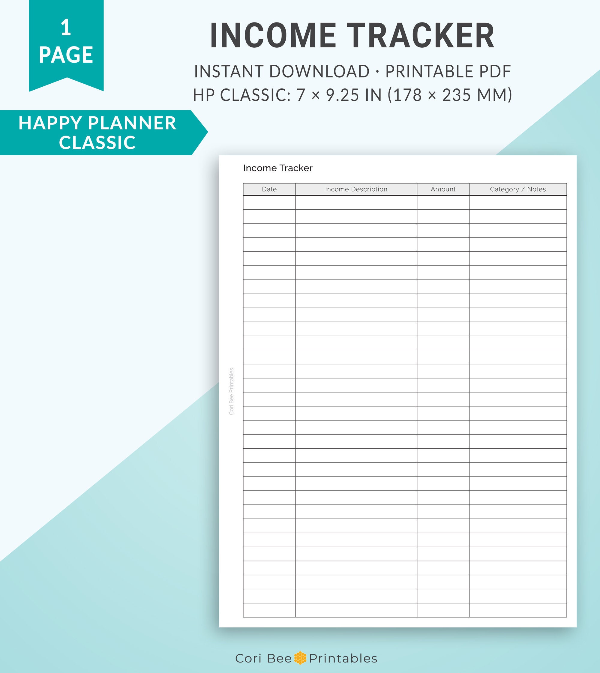 Happy Planner Printable Insert, Classic Happy Planner Insert, Income ...