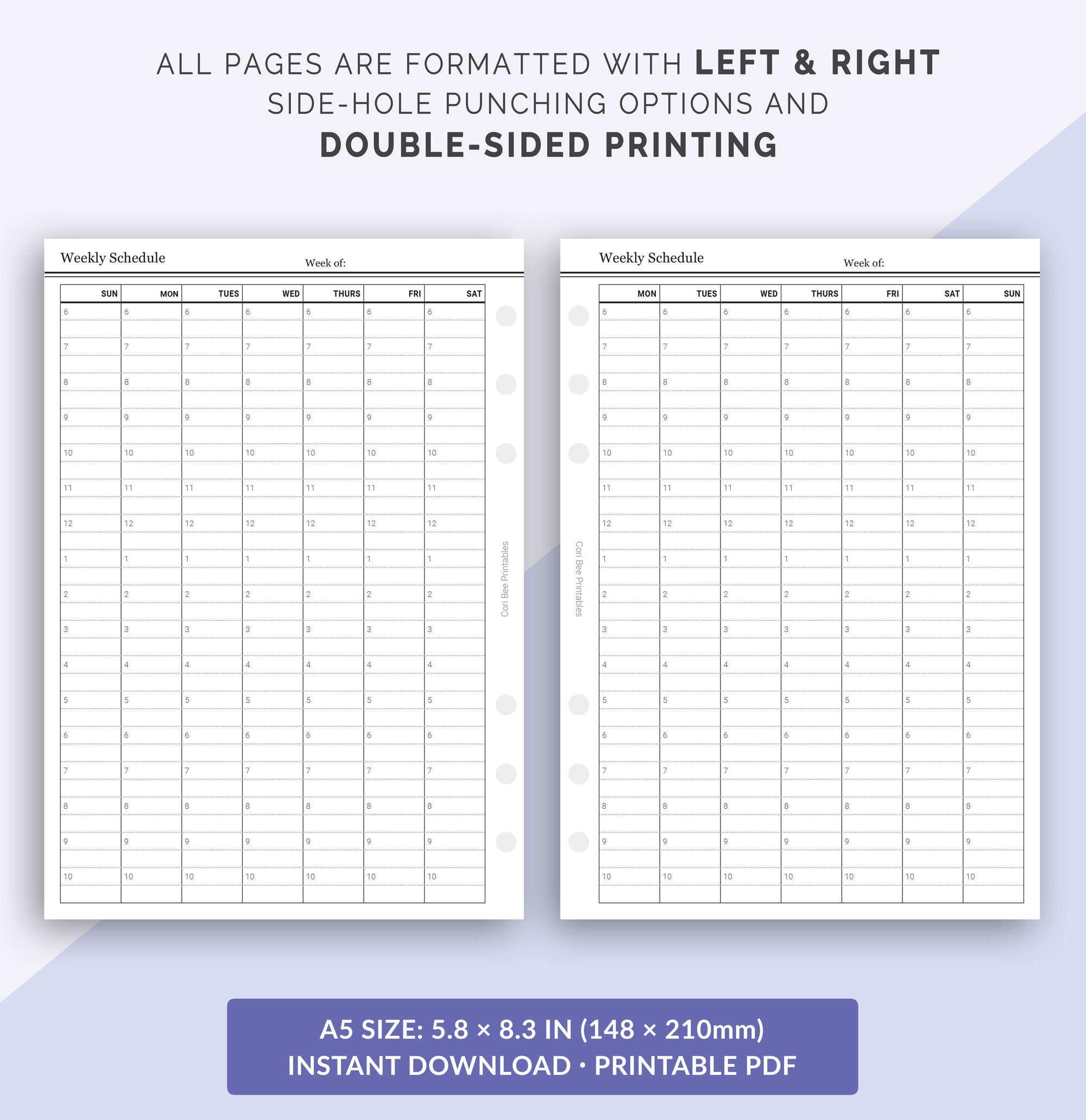 A5 Weekly Schedule Planner Printable Undated Weekly Inserts - Etsy