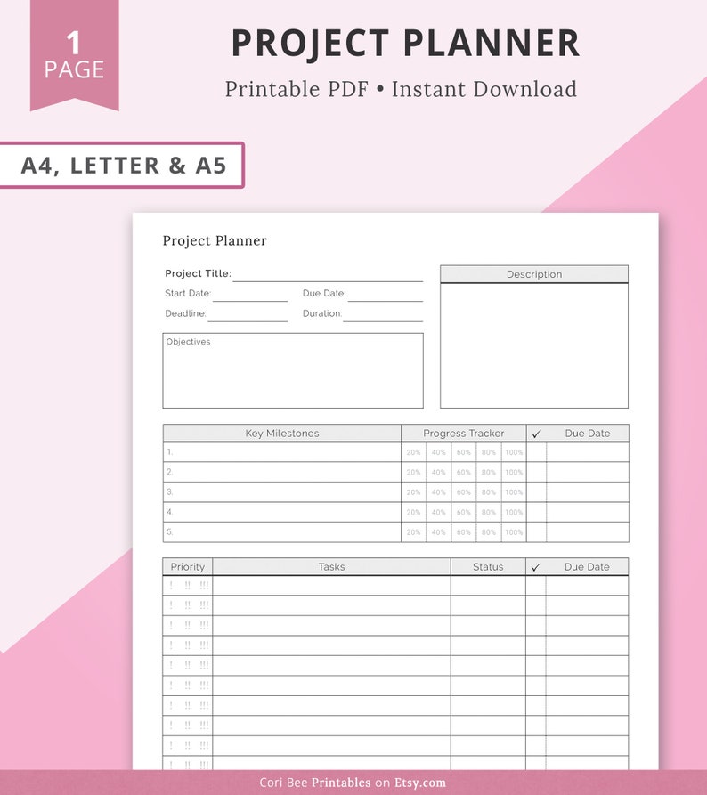 Project Planner Printable, Project Tracker Template, Project Planner ...