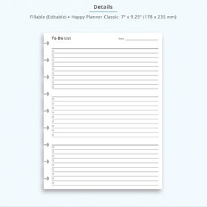 Editable to Do List Happy Planner Printable Insert, Happy Planner ...