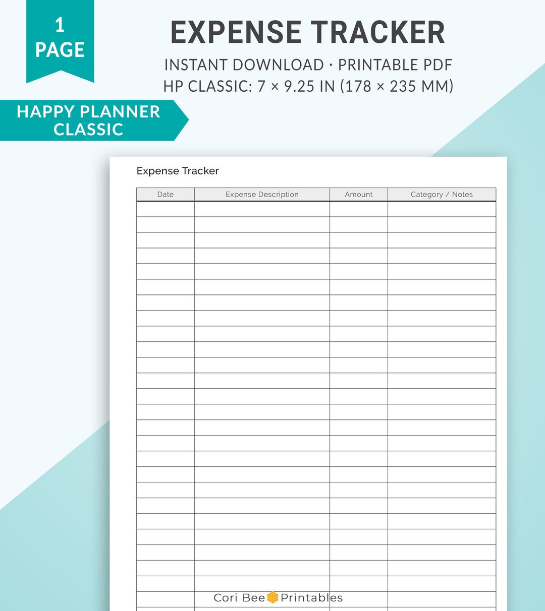 Happy Planner Printable Insert, Classic Happy Planner Insert, Expense ...