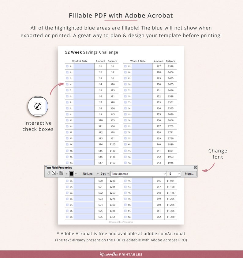 52 Week Savings Challenge Printable Insert, Financial Planner Page ...